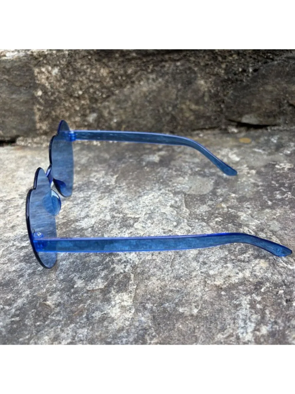 NEW Blue Heart Shaped Sunglasses Rimless Tinted Festival Rave Party Boho Shades